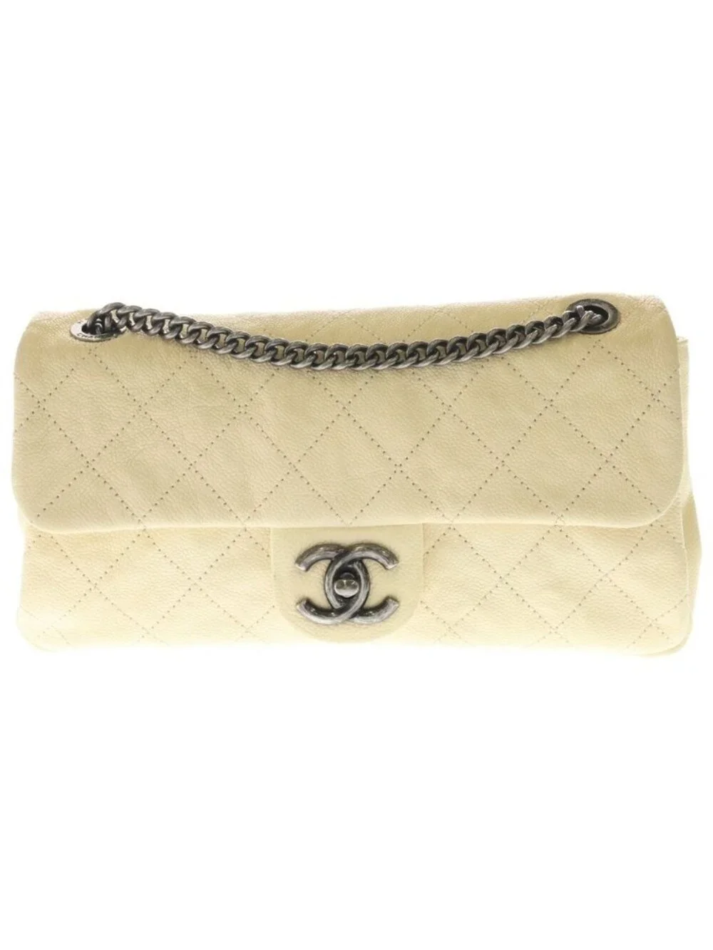 Chanel Quilted in the Mix Chain Shoulder Bag Beige Caviar Leather